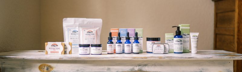 Mission Farms CBD whole sale CBD Products on a table