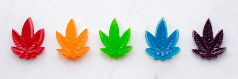 Leaf shaped CBD Gummies in different colors